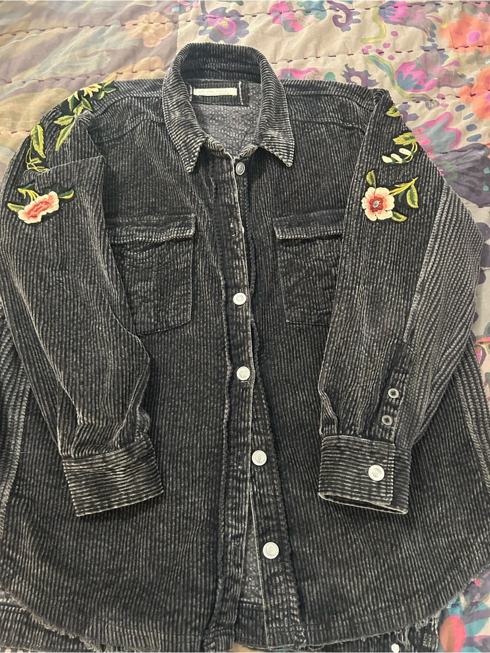 Free People Floral Embroidered Corduroy Shacket Jacket – Size M - Picture 2 of 10